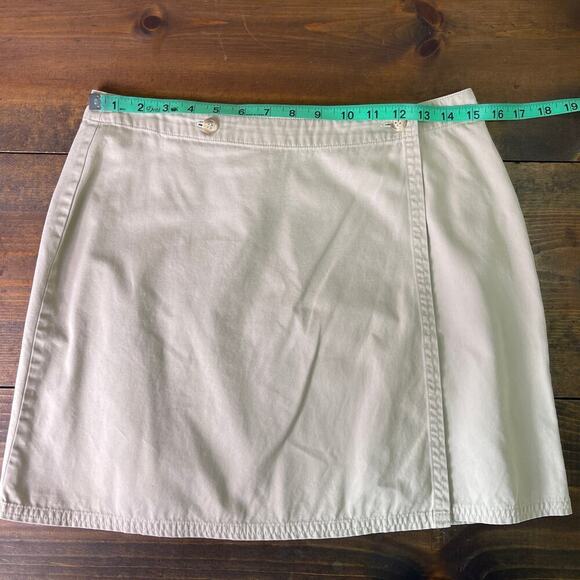 Vintage 90s Y2K INC  Khaki Beige Cotton Mini Wrap Skirt Women's 12 FITS MODERN 8 - Picture 6 of 7